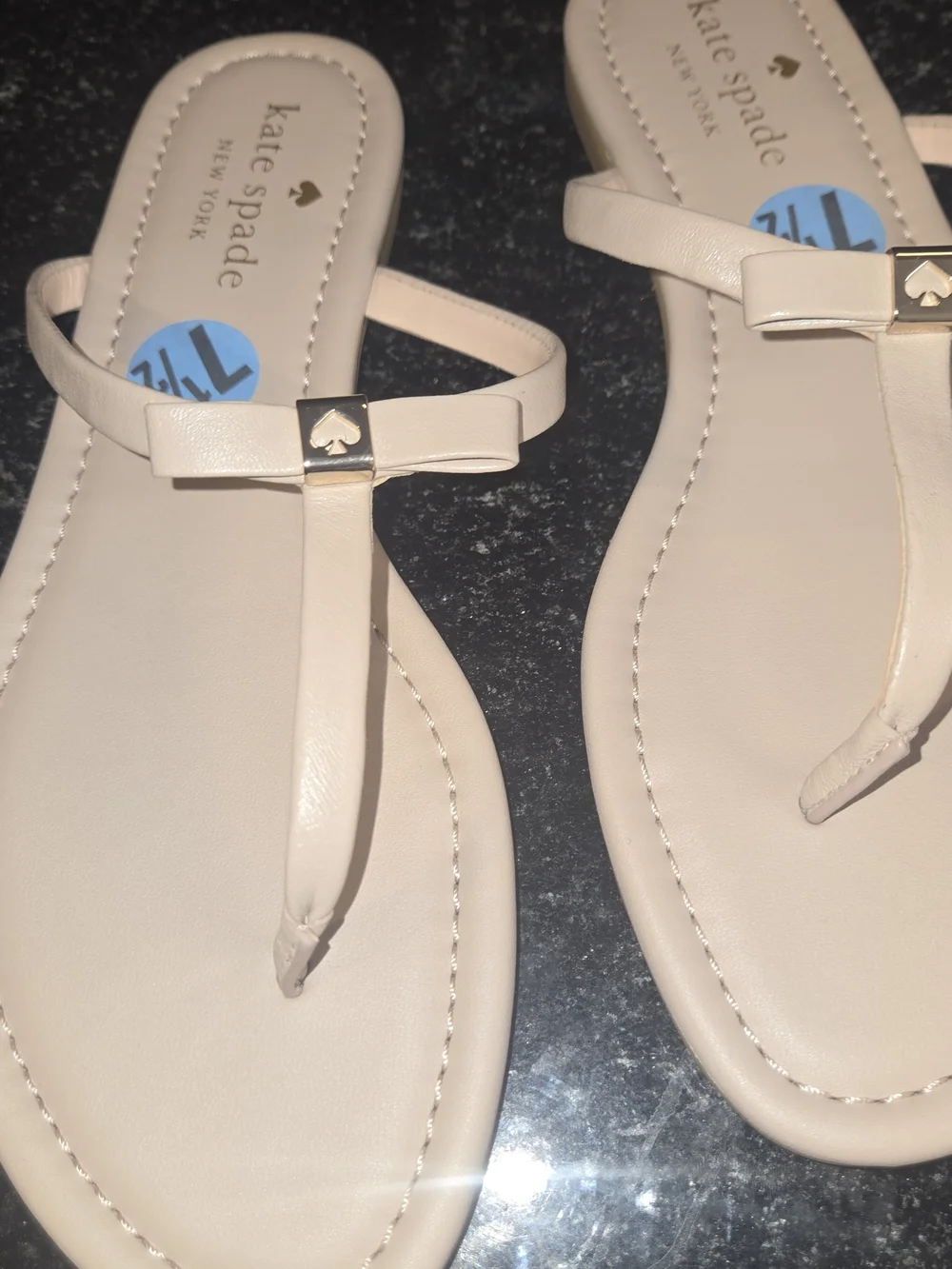 kate spade Nude Bow T-Strap Flat Sandals